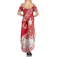 Personalised New Zealand Aotearoa Darts Masters Family Matching Summer Maxi Dress and Hawaiian Shirt Maori Art Tattoo with Tribal Dart Symbol Red LT03 - Polynesian Pride