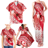 Personalised New Zealand Aotearoa Darts Masters Family Matching Tank Maxi Dress and Hawaiian Shirt Maori Art Tattoo with Tribal Dart Symbol Red LT03 - Polynesian Pride