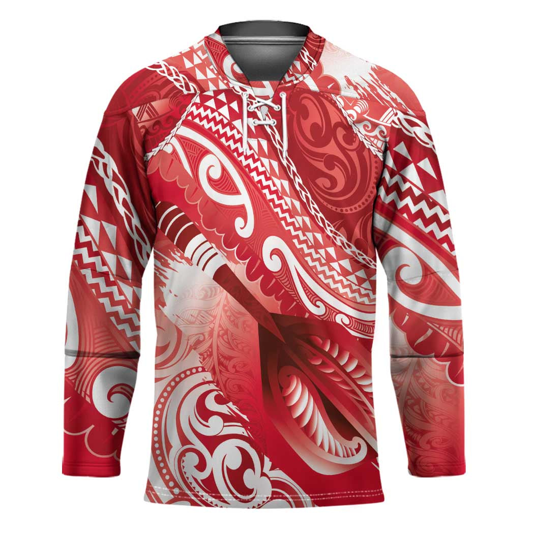 Personalised New Zealand Aotearoa Darts Masters Hockey Jersey Maori Art Tattoo with Tribal Dart Symbol Red - Polynesian Pride