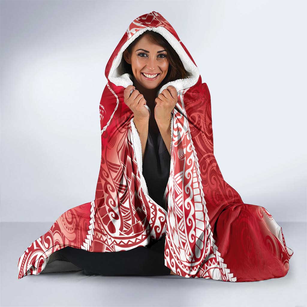 Personalised New Zealand Aotearoa Darts Masters Hooded Blanket Maori Art Tattoo with Tribal Dart Symbol Red LT03 - Polynesian Pride