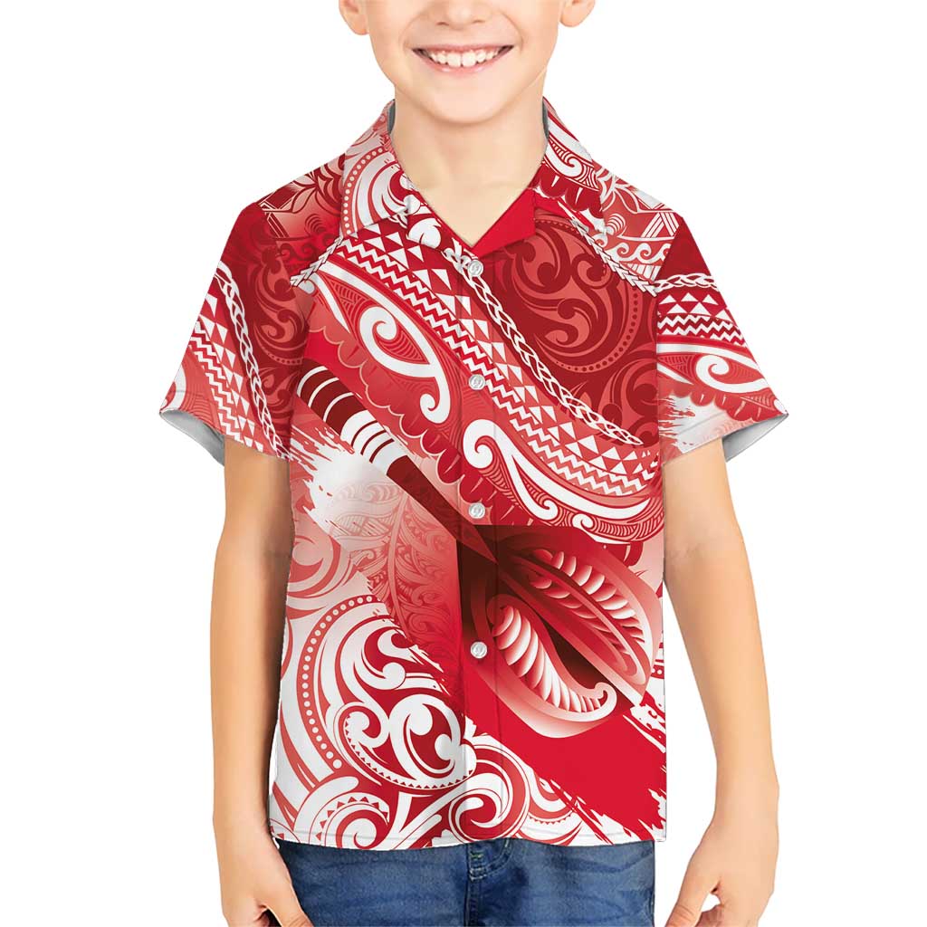 Personalised New Zealand Aotearoa Darts Masters Kid Hawaiian Shirt Maori Art Tattoo with Tribal Dart Symbol Red LT03 Kid Red - Polynesian Pride