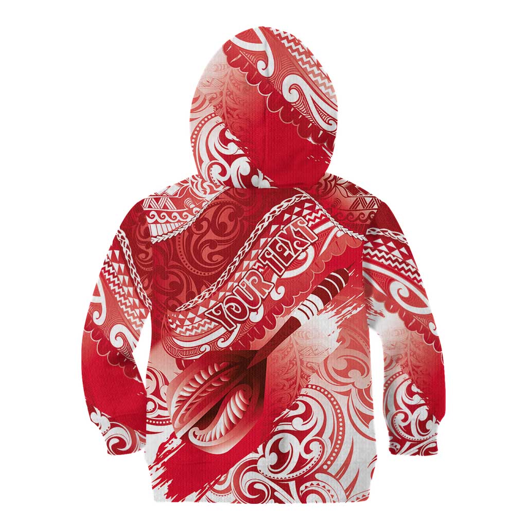 Personalised New Zealand Aotearoa Darts Masters Kid Hoodie Maori Art Tattoo with Tribal Dart Symbol Red LT03 - Polynesian Pride