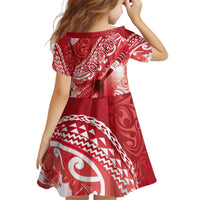 Personalised New Zealand Aotearoa Darts Masters Kid Short Sleeve Dress Maori Art Tattoo with Tribal Dart Symbol Red LT03 - Polynesian Pride