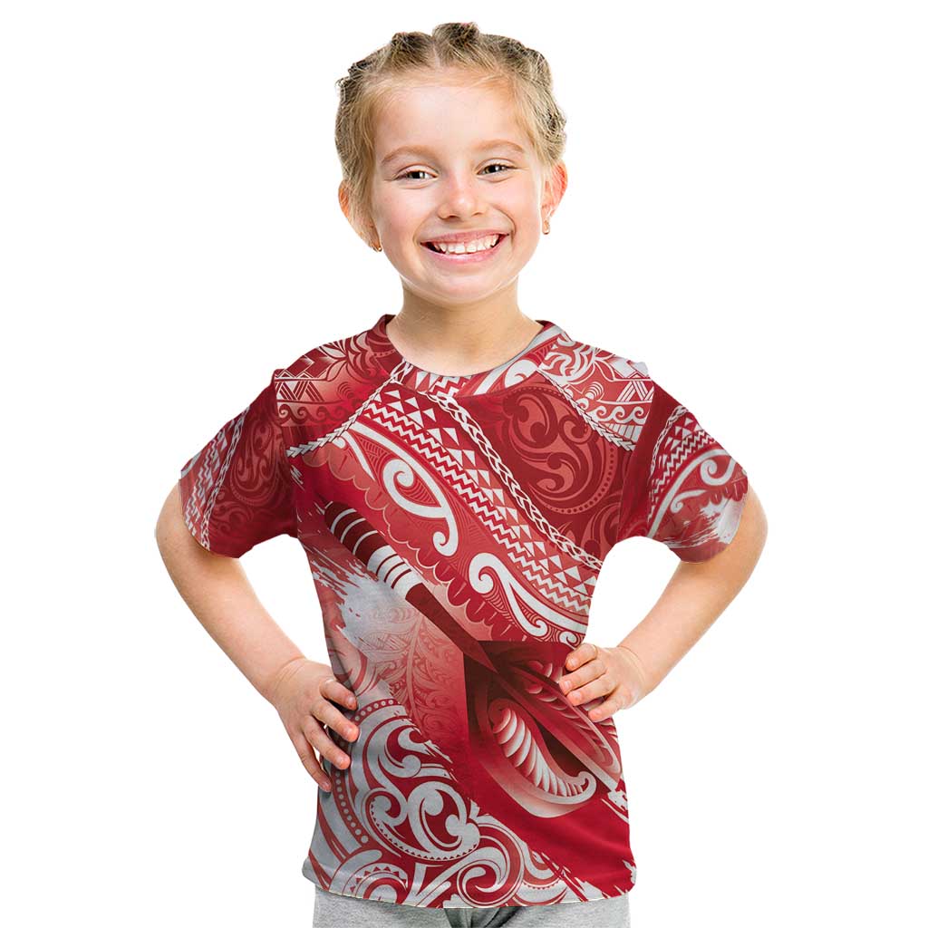 Personalised New Zealand Aotearoa Darts Masters Kid T Shirt Maori Art Tattoo with Tribal Dart Symbol Red LT03 Red - Polynesian Pride