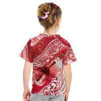 Personalised New Zealand Aotearoa Darts Masters Kid T Shirt Maori Art Tattoo with Tribal Dart Symbol Red LT03 - Polynesian Pride