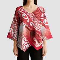 Personalised New Zealand Aotearoa Darts Masters Kimono Sleeve Blouse Maori Art Tattoo with Tribal Dart Symbol Red LT03 - Polynesian Pride