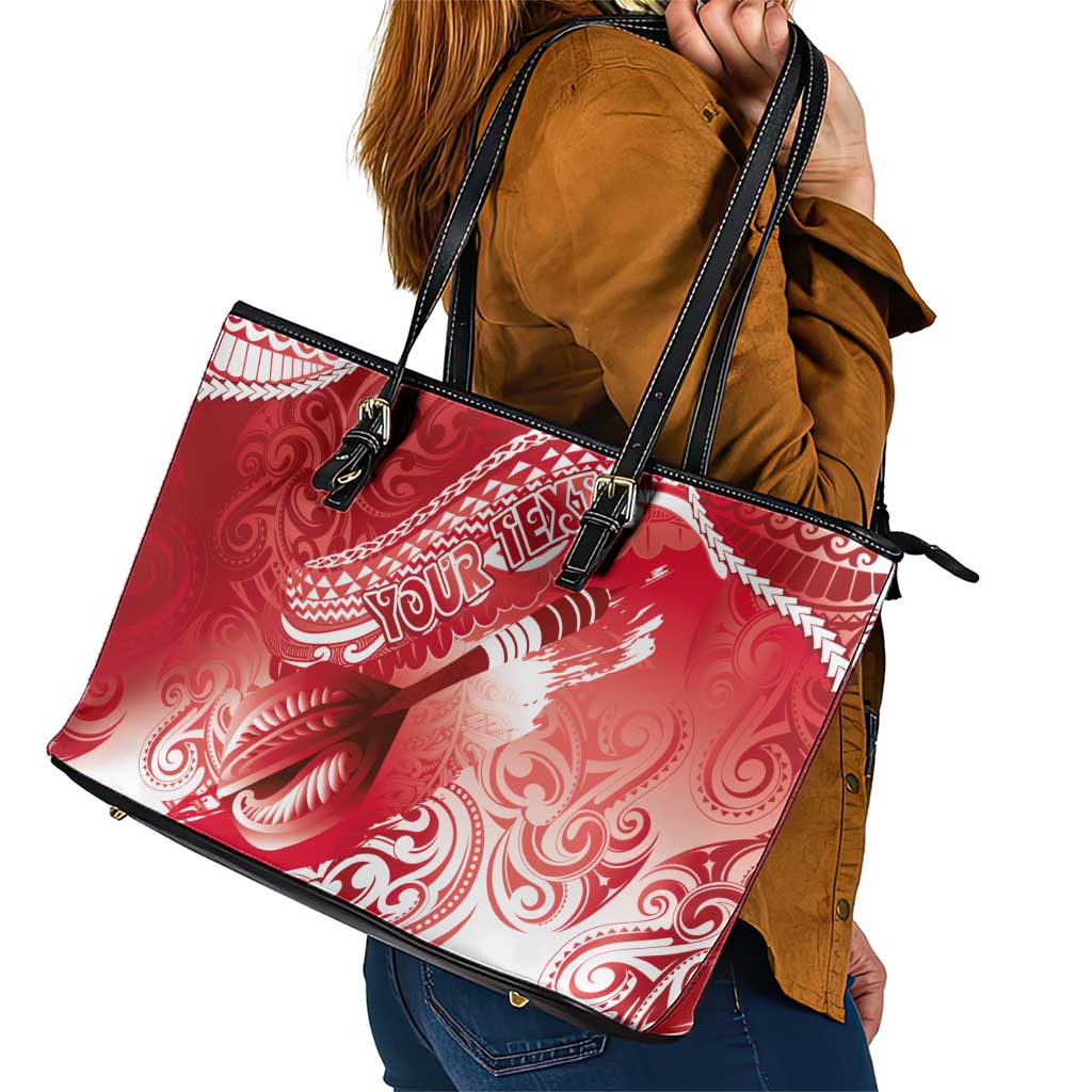 Personalised New Zealand Aotearoa Darts Masters Leather Tote Bag Maori Art Tattoo with Tribal Dart Symbol Red LT03 - Polynesian Pride