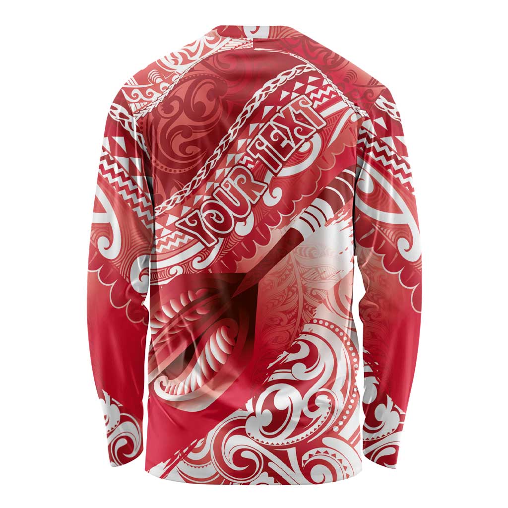 Personalised New Zealand Aotearoa Darts Masters Long Sleeve Shirt Maori Art Tattoo with Tribal Dart Symbol Red LT03 - Polynesian Pride