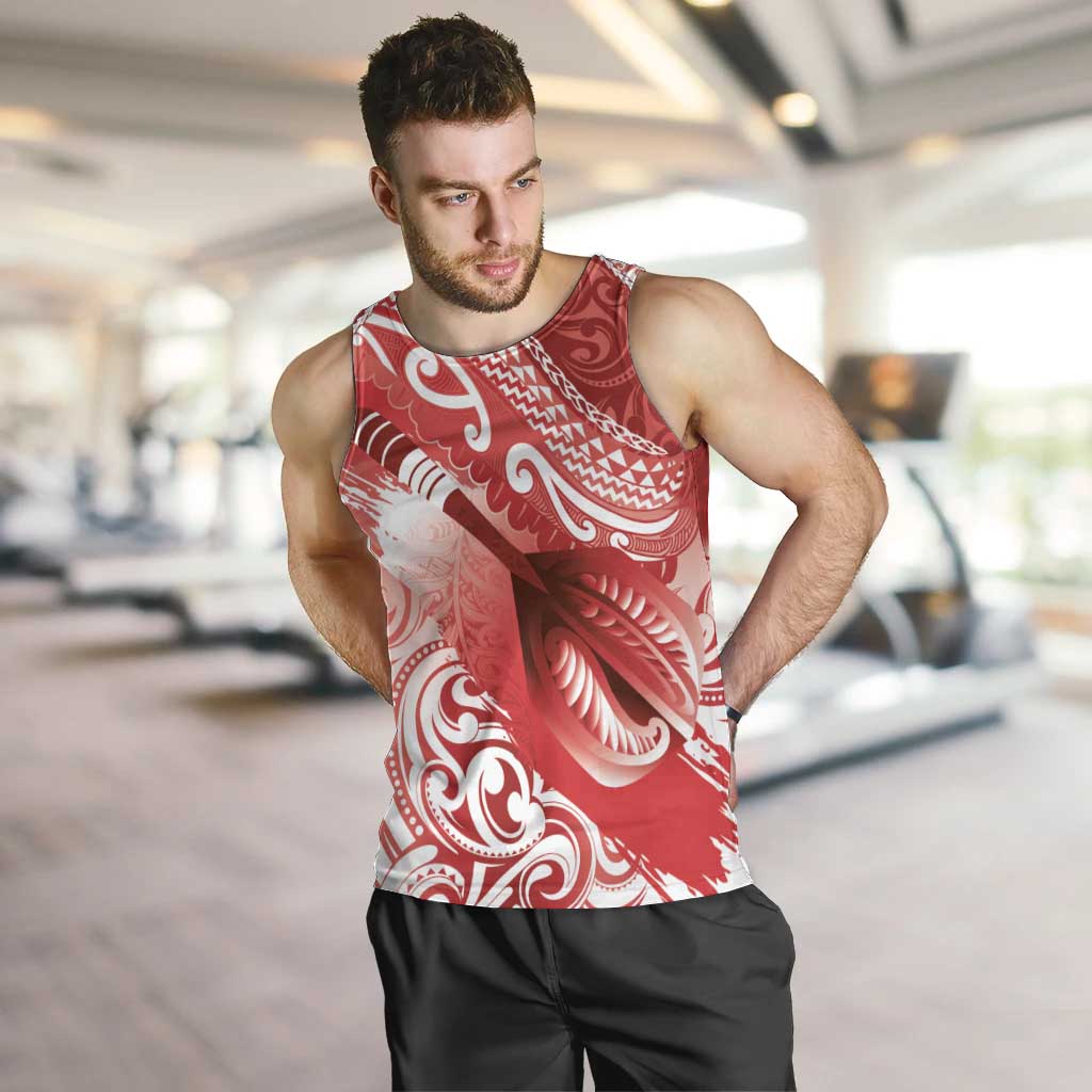Personalised New Zealand Aotearoa Darts Masters Men Tank Top Maori Art Tattoo with Tribal Dart Symbol Red LT03 Red - Polynesian Pride