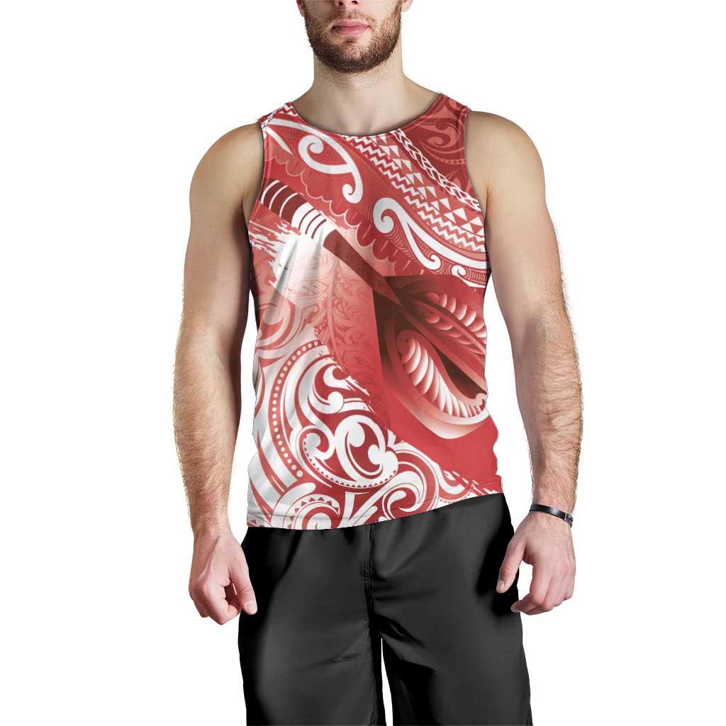 Personalised New Zealand Aotearoa Darts Masters Men Tank Top Maori Art Tattoo with Tribal Dart Symbol Red LT03 - Polynesian Pride