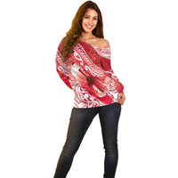 Personalised New Zealand Aotearoa Darts Masters Off Shoulder Sweater Maori Art Tattoo with Tribal Dart Symbol Red LT03 - Polynesian Pride