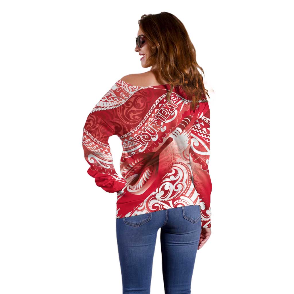 Personalised New Zealand Aotearoa Darts Masters Off Shoulder Sweater Maori Art Tattoo with Tribal Dart Symbol Red LT03 - Polynesian Pride