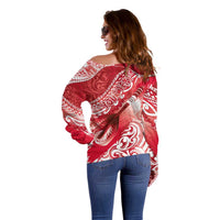 Personalised New Zealand Aotearoa Darts Masters Off Shoulder Sweater Maori Art Tattoo with Tribal Dart Symbol Red LT03 - Polynesian Pride