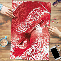 Personalised New Zealand Aotearoa Darts Masters Puzzle Maori Art Tattoo with Tribal Dart Symbol Red LT03 Red - Polynesian Pride