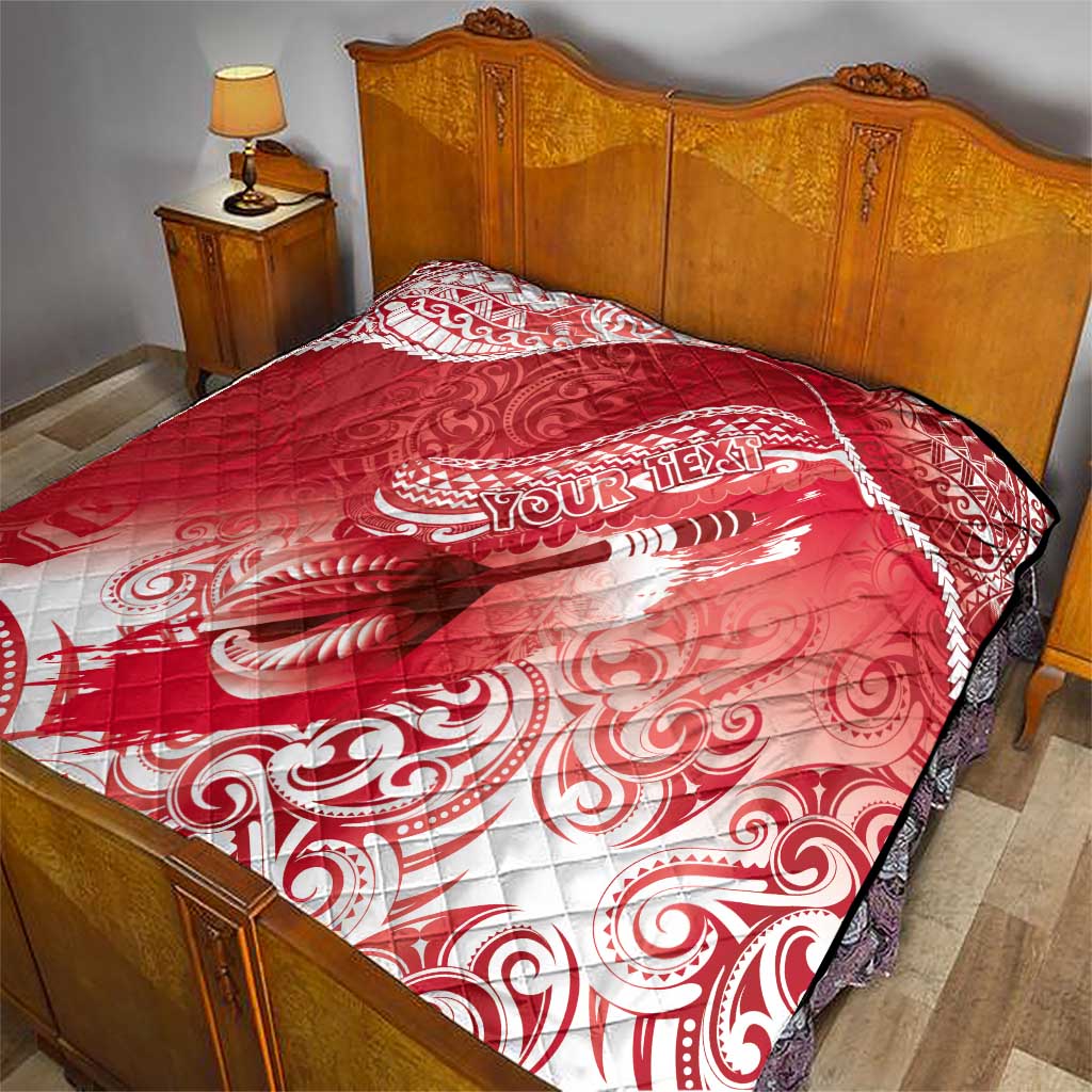 Personalised New Zealand Aotearoa Darts Masters Quilt Maori Art Tattoo with Tribal Dart Symbol Red LT03 - Polynesian Pride