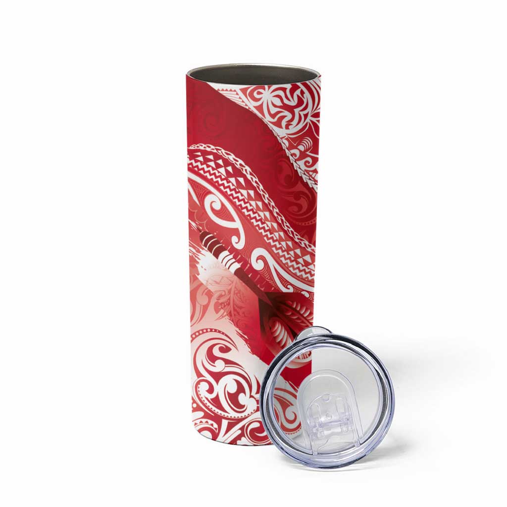 Personalised New Zealand Aotearoa Darts Masters Skinny Tumbler Maori Art Tattoo with Tribal Dart Symbol Red LT03 - Polynesian Pride