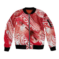 Personalised New Zealand Aotearoa Darts Masters Sleeve Zip Bomber Jacket Maori Art Tattoo with Tribal Dart Symbol Red LT03 Unisex Red - Polynesian Pride