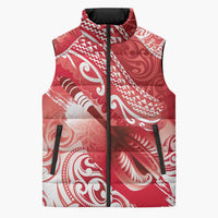 Personalised New Zealand Aotearoa Darts Masters Sleeveless Puffer Jacket Maori Art Tattoo with Tribal Dart Symbol Red LT03 Unisex Red - Polynesian Pride