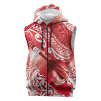 Personalised New Zealand Aotearoa Darts Masters Sleeveless Zip Hoodie Maori Art Tattoo with Tribal Dart Symbol Red LT03 Red - Polynesian Pride