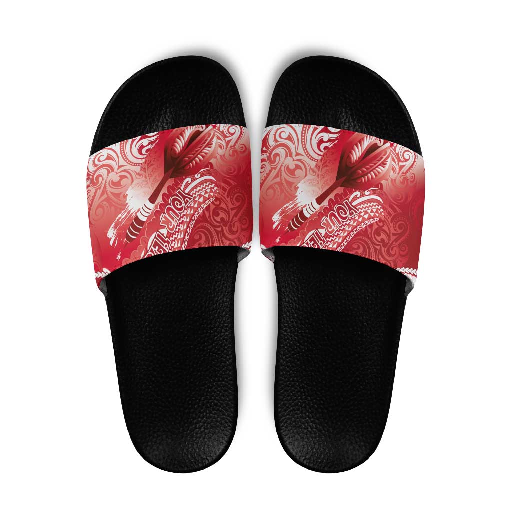 Personalised New Zealand Aotearoa Darts Masters Slide Sandals Maori Art Tattoo with Tribal Dart Symbol Red LT03 Red - Polynesian Pride