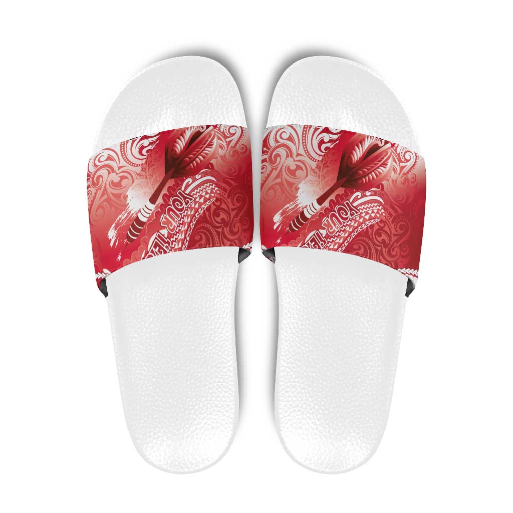Personalised New Zealand Aotearoa Darts Masters Slide Sandals Maori Art Tattoo with Tribal Dart Symbol Red LT03 Red - Polynesian Pride