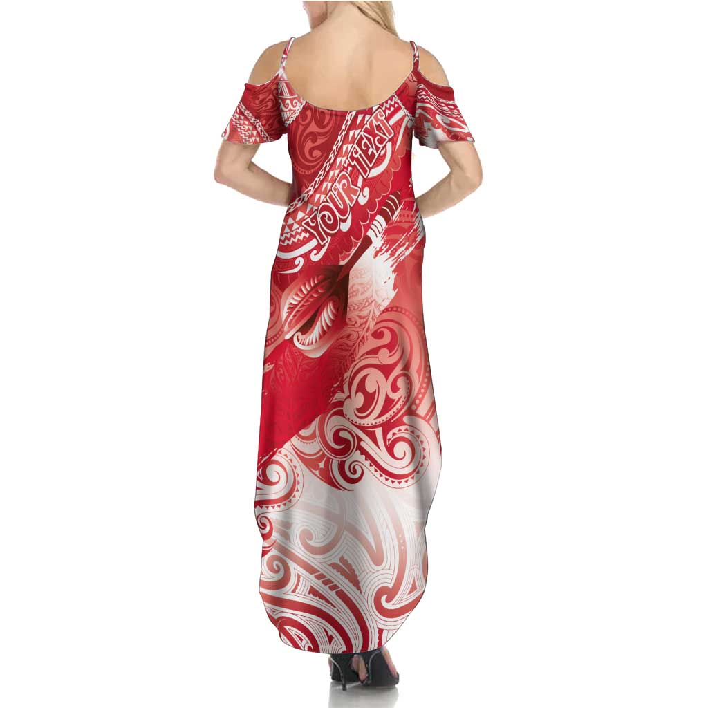 Personalised New Zealand Aotearoa Darts Masters Summer Maxi Dress Maori Art Tattoo with Tribal Dart Symbol Red LT03 - Polynesian Pride