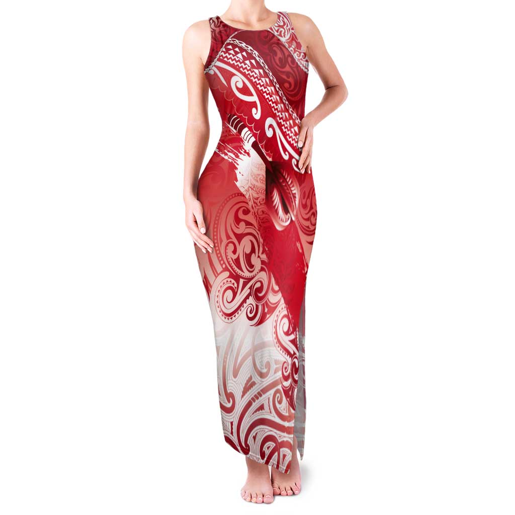 Personalised New Zealand Aotearoa Darts Masters Tank Maxi Dress Maori Art Tattoo with Tribal Dart Symbol Red LT03 Women Red - Polynesian Pride