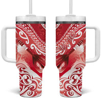 Personalised New Zealand Aotearoa Darts Masters Tumbler With Handle Maori Art Tattoo with Tribal Dart Symbol Red LT03 One Size: 40 oz Red - Polynesian Pride