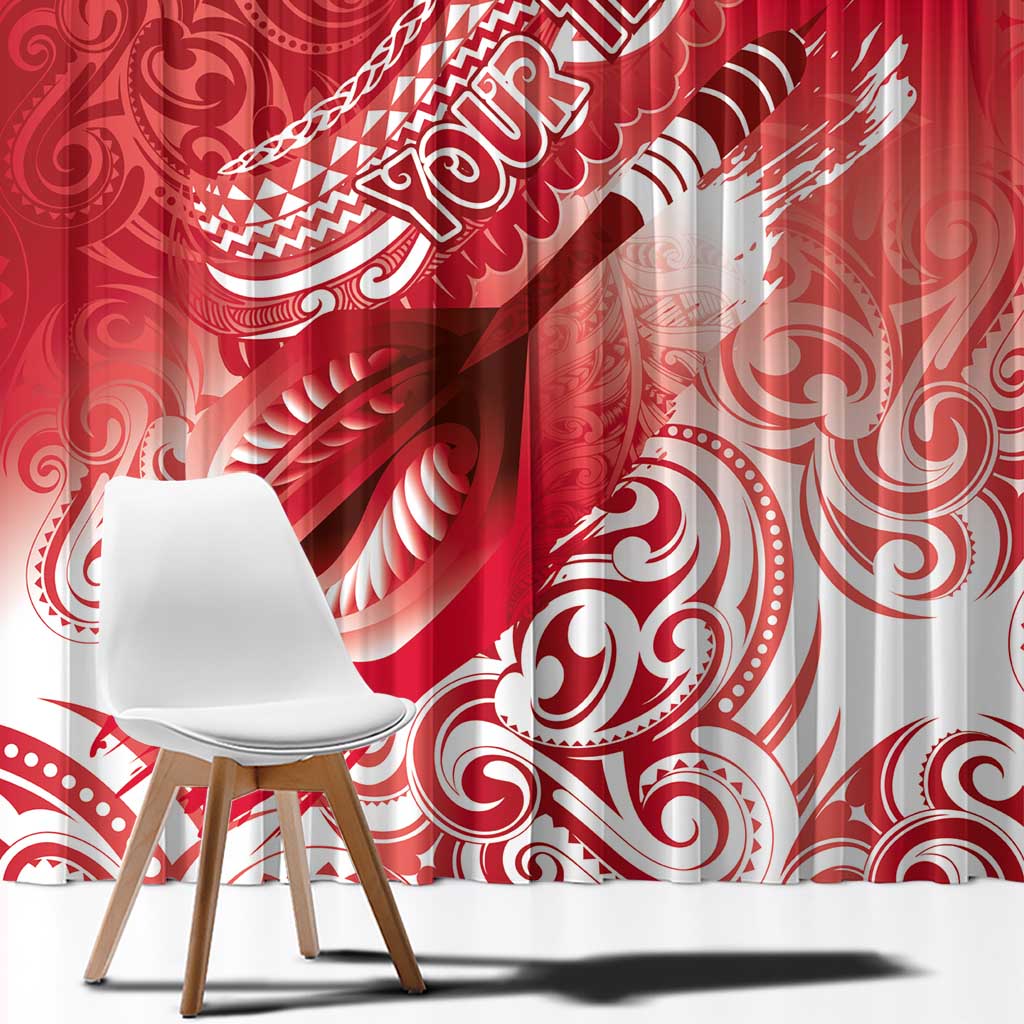 Personalised New Zealand Aotearoa Darts Masters Window Curtain Maori Art Tattoo with Tribal Dart Symbol Red LT03 - Polynesian Pride
