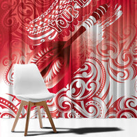 Personalised New Zealand Aotearoa Darts Masters Window Curtain Maori Art Tattoo with Tribal Dart Symbol Red LT03 - Polynesian Pride