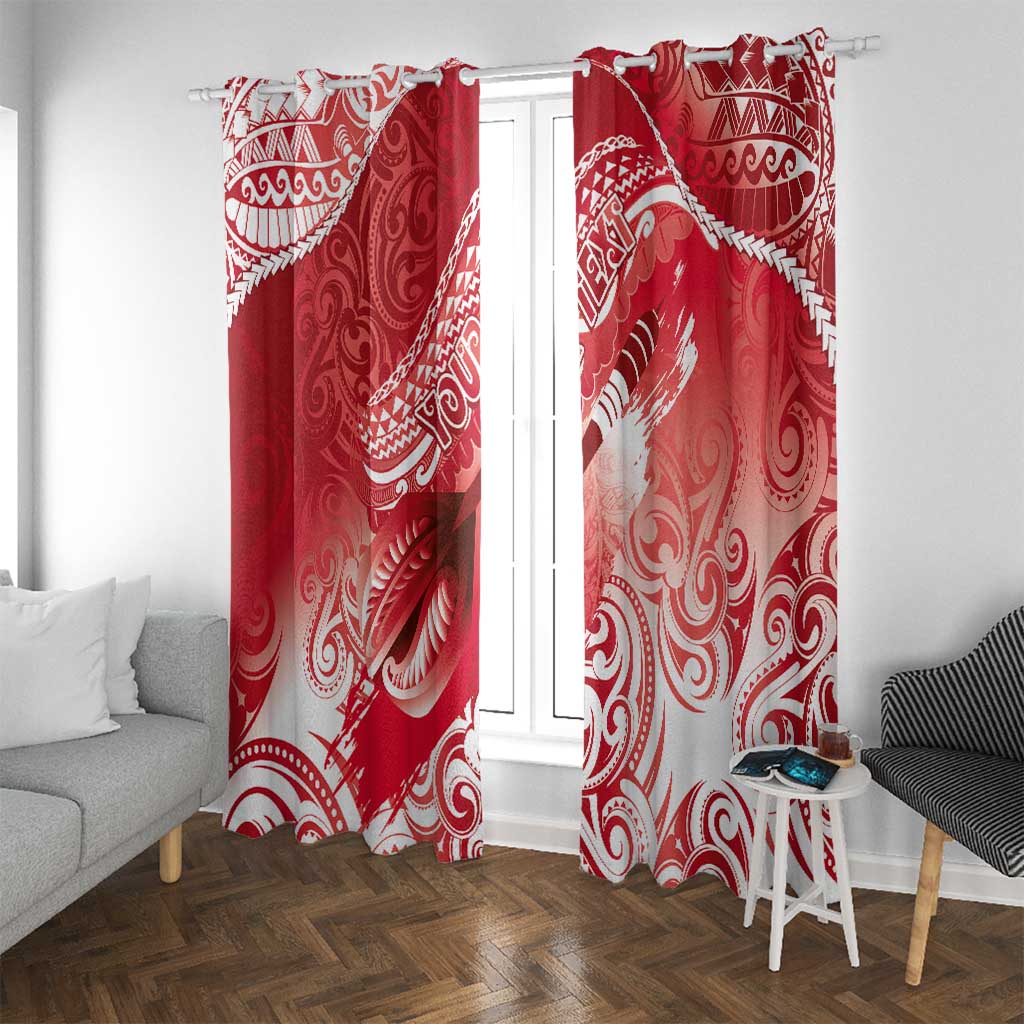 Personalised New Zealand Aotearoa Darts Masters Window Curtain Maori Art Tattoo with Tribal Dart Symbol Red LT03 With Grommets Red - Polynesian Pride