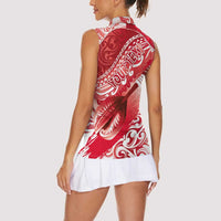 Personalised New Zealand Aotearoa Darts Masters Women Sleeveless Polo Shirt Maori Art Tattoo with Tribal Dart Symbol Red LT03 - Polynesian Pride