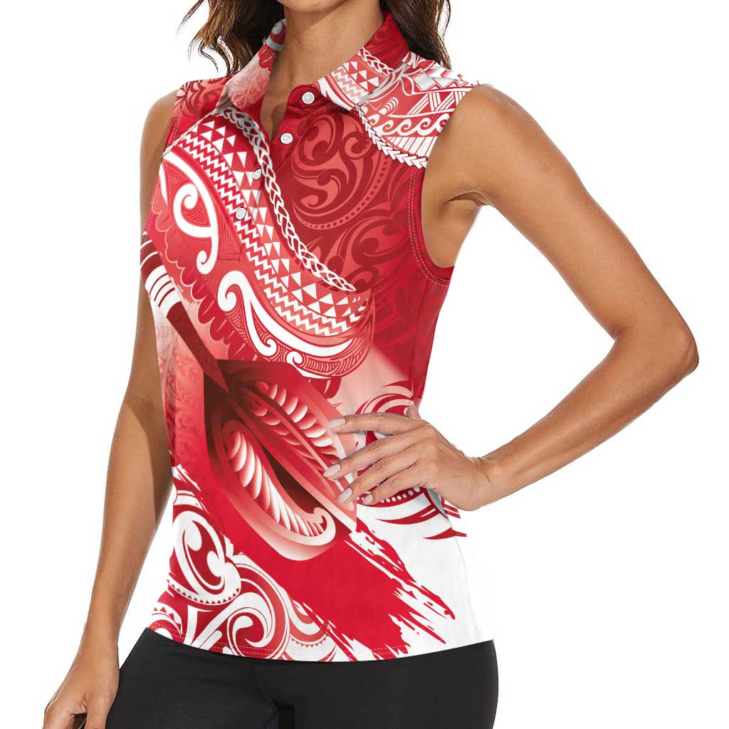 Personalised New Zealand Aotearoa Darts Masters Women Sleeveless Polo Shirt Maori Art Tattoo with Tribal Dart Symbol Red LT03 - Polynesian Pride