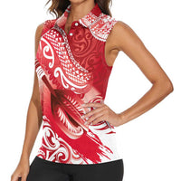 Personalised New Zealand Aotearoa Darts Masters Women Sleeveless Polo Shirt Maori Art Tattoo with Tribal Dart Symbol Red LT03 - Polynesian Pride