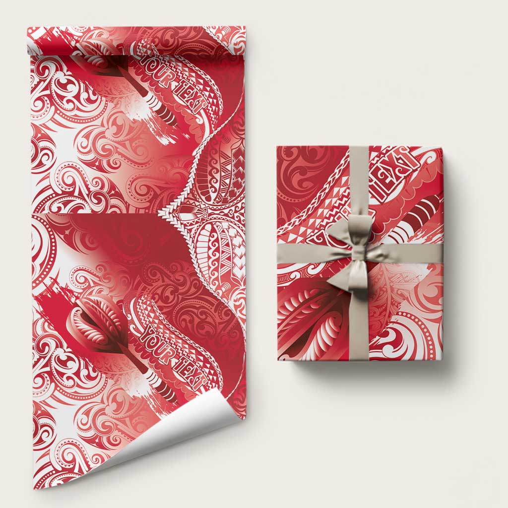 Personalised New Zealand Aotearoa Darts Masters Wrapping Paper Maori Art Tattoo with Tribal Dart Symbol Red - Polynesian Pride