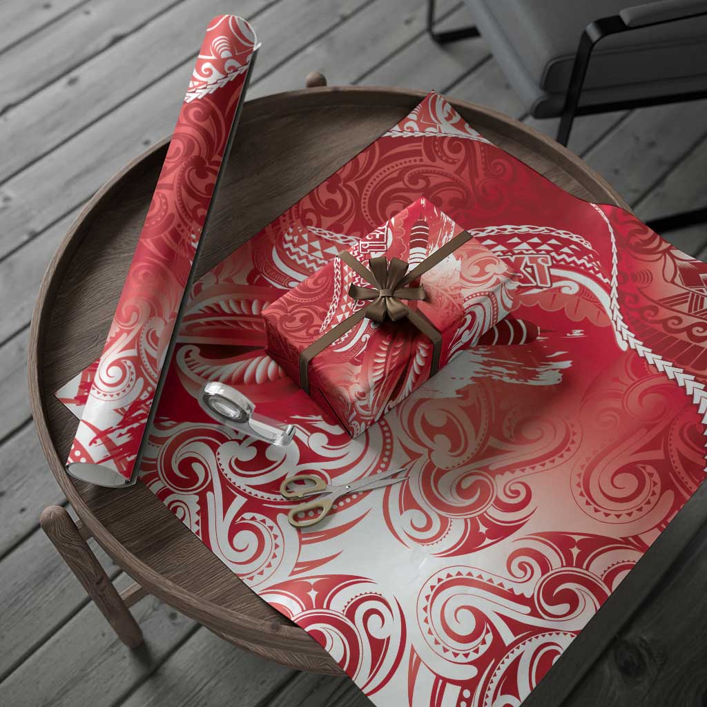 Personalised New Zealand Aotearoa Darts Masters Wrapping Paper Maori Art Tattoo with Tribal Dart Symbol Red - Polynesian Pride