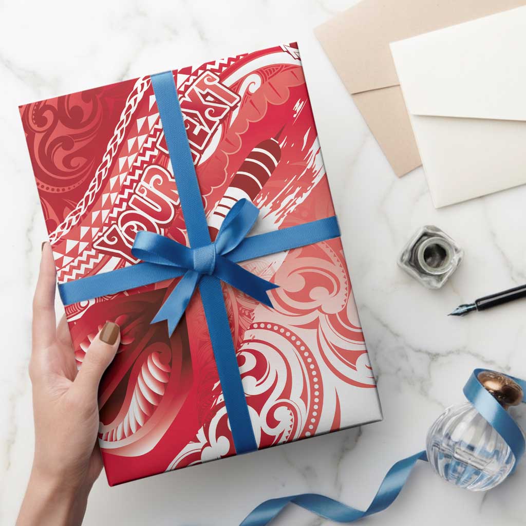 Personalised New Zealand Aotearoa Darts Masters Wrapping Paper Maori Art Tattoo with Tribal Dart Symbol Red - Polynesian Pride