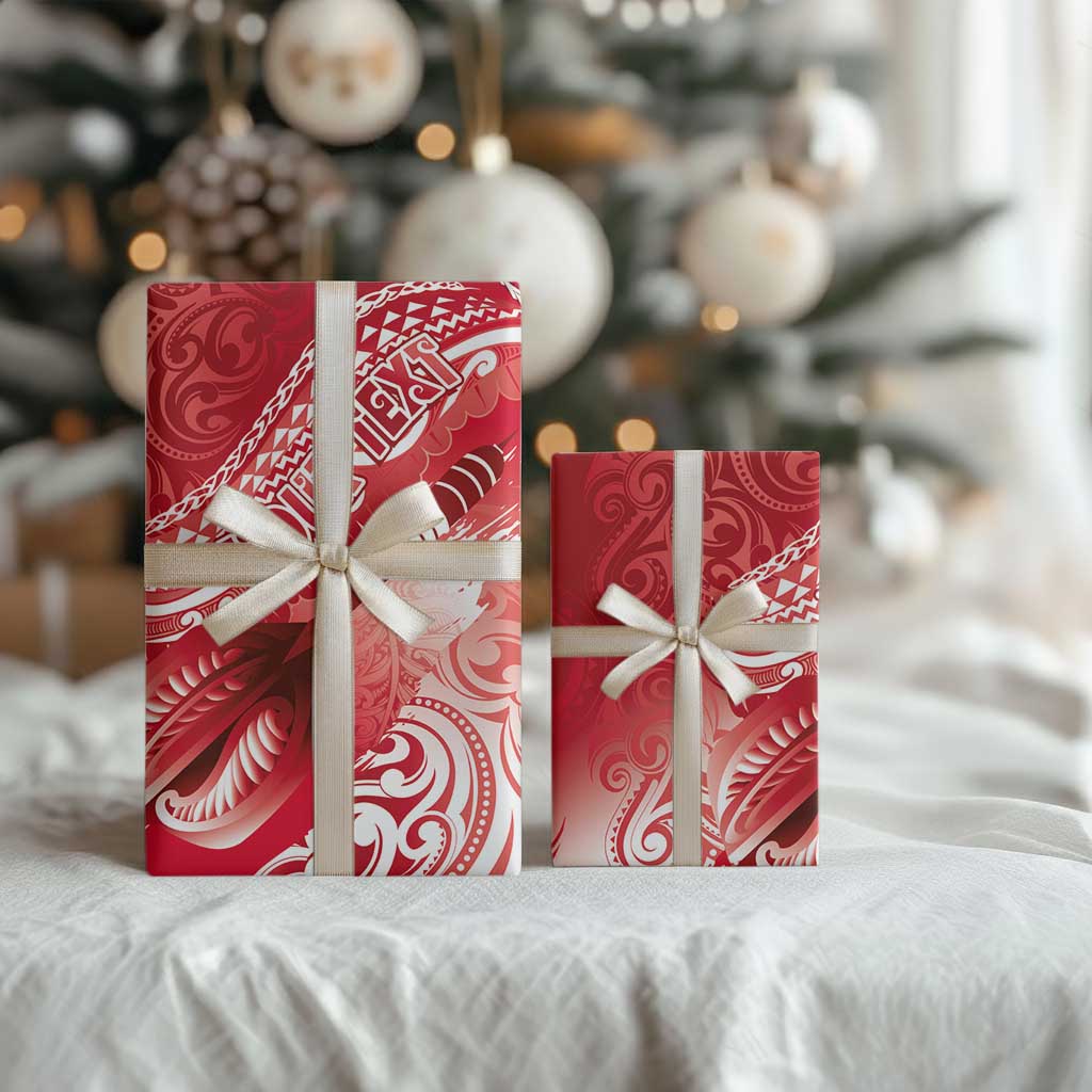 Personalised New Zealand Aotearoa Darts Masters Wrapping Paper Maori Art Tattoo with Tribal Dart Symbol Red - Polynesian Pride