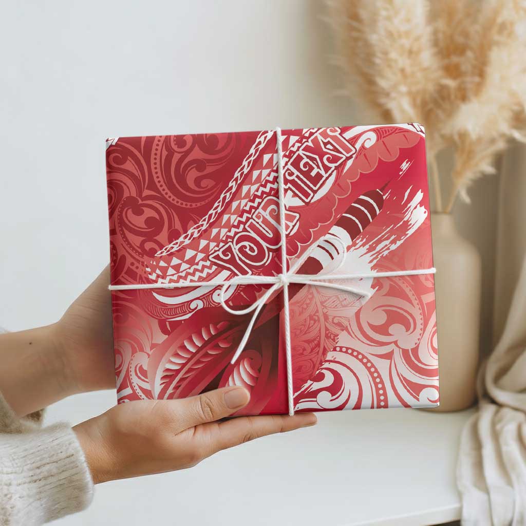 Personalised New Zealand Aotearoa Darts Masters Wrapping Paper Maori Art Tattoo with Tribal Dart Symbol Red - Polynesian Pride