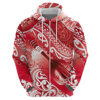 Personalised New Zealand Aotearoa Darts Masters Zip Hoodie Maori Art Tattoo with Tribal Dart Symbol Red LT03 - Polynesian Pride