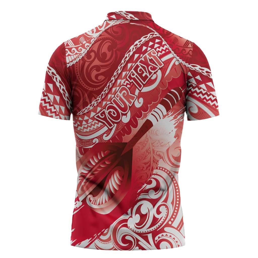 Personalised New Zealand Aotearoa Darts Masters Zipper Polo Shirt Maori Art Tattoo with Tribal Dart Symbol Red LT03 - Polynesian Pride