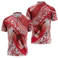Personalised New Zealand Aotearoa Darts Masters Zipper Polo Shirt Maori Art Tattoo with Tribal Dart Symbol Red LT03 - Polynesian Pride