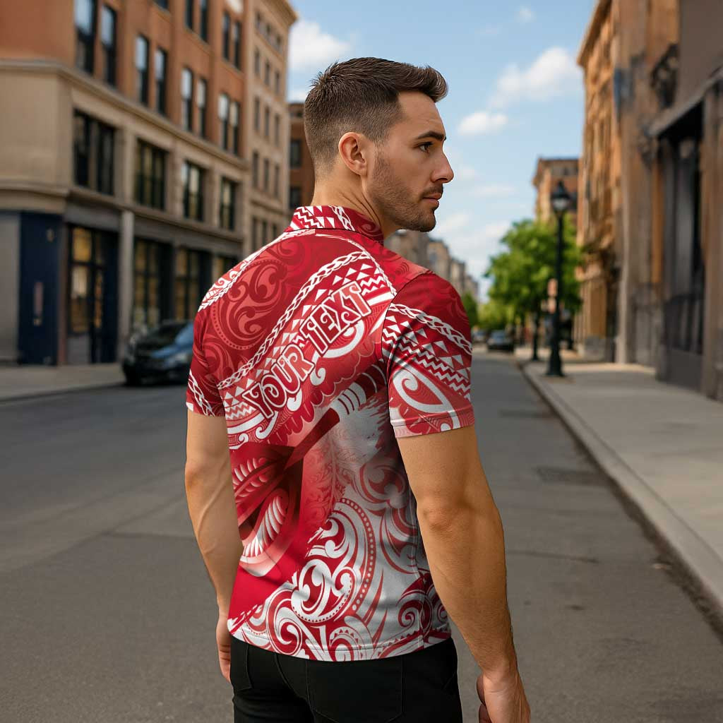 Personalised New Zealand Aotearoa Darts Masters Zipper Polo Shirt Maori Art Tattoo with Tribal Dart Symbol Red LT03 - Polynesian Pride