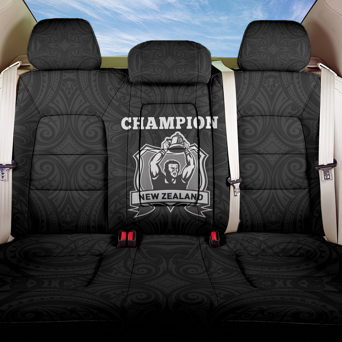 New Zealand World Cup 2023 Back Car Seat Cover Go Champion NZ Rugby Forever Maori All Black LT03 One Size Black - Polynesian Pride