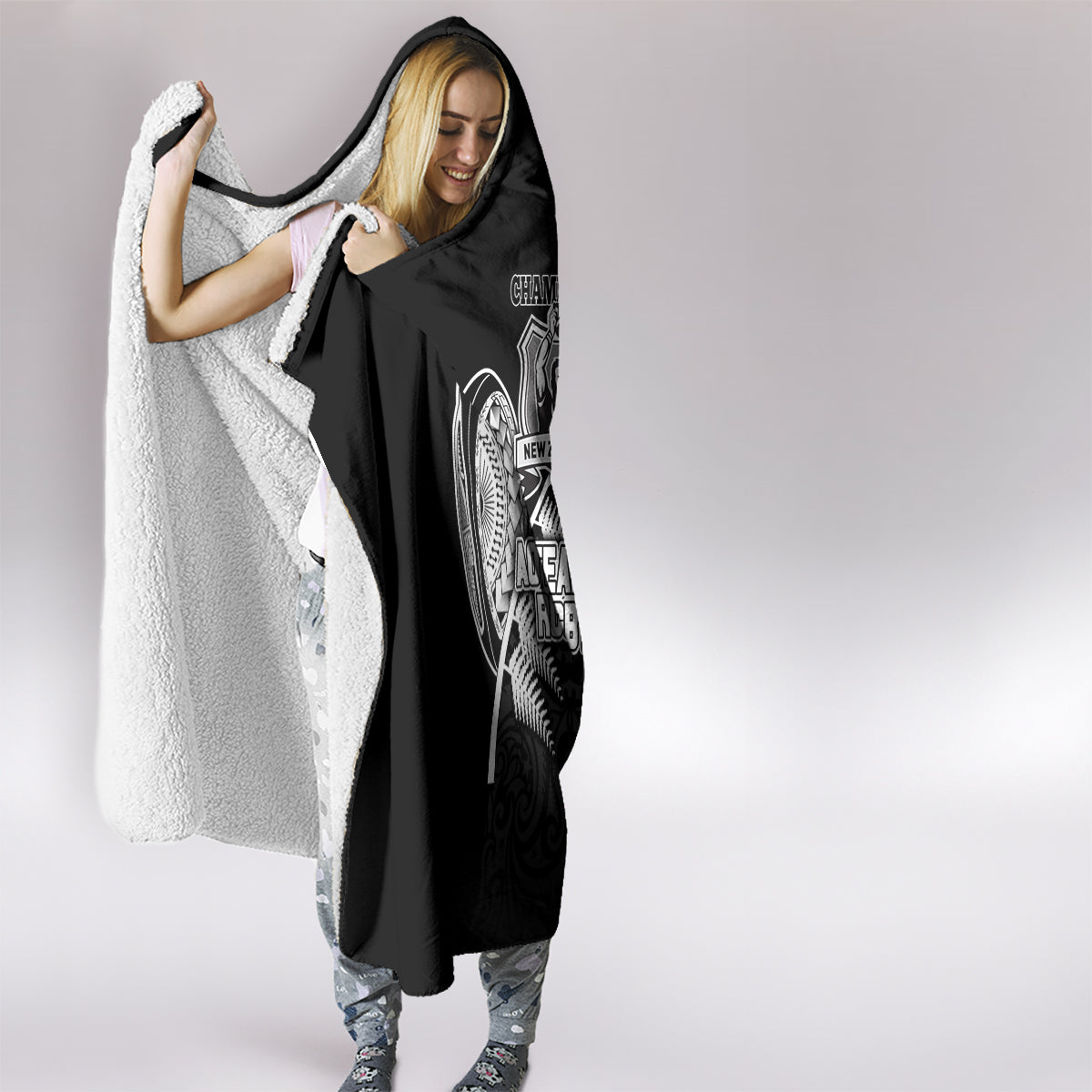New Zealand World Cup 2023 Hooded Blanket Aotearoa Champion Rugby with Silver Fern Maori Ethnic Pattern LT03 - Polynesian Pride