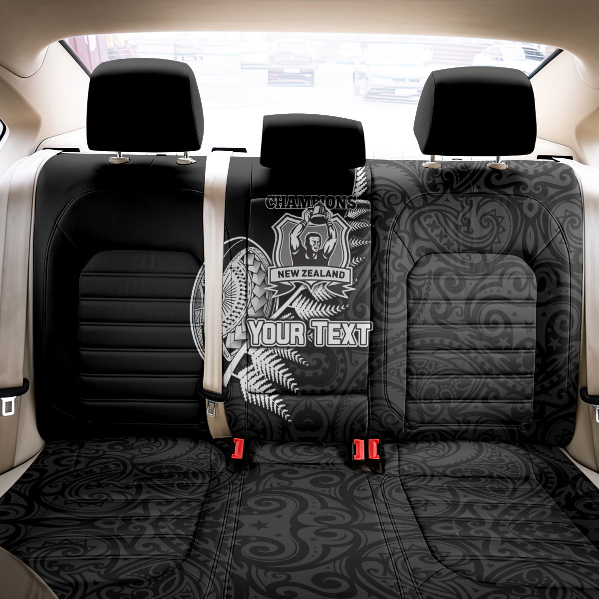 Custom New Zealand World Cup 2023 Back Car Seat Cover Aotearoa Champion Rugby with Silver Fern Maori Ethnic Pattern LT03 - Polynesian Pride