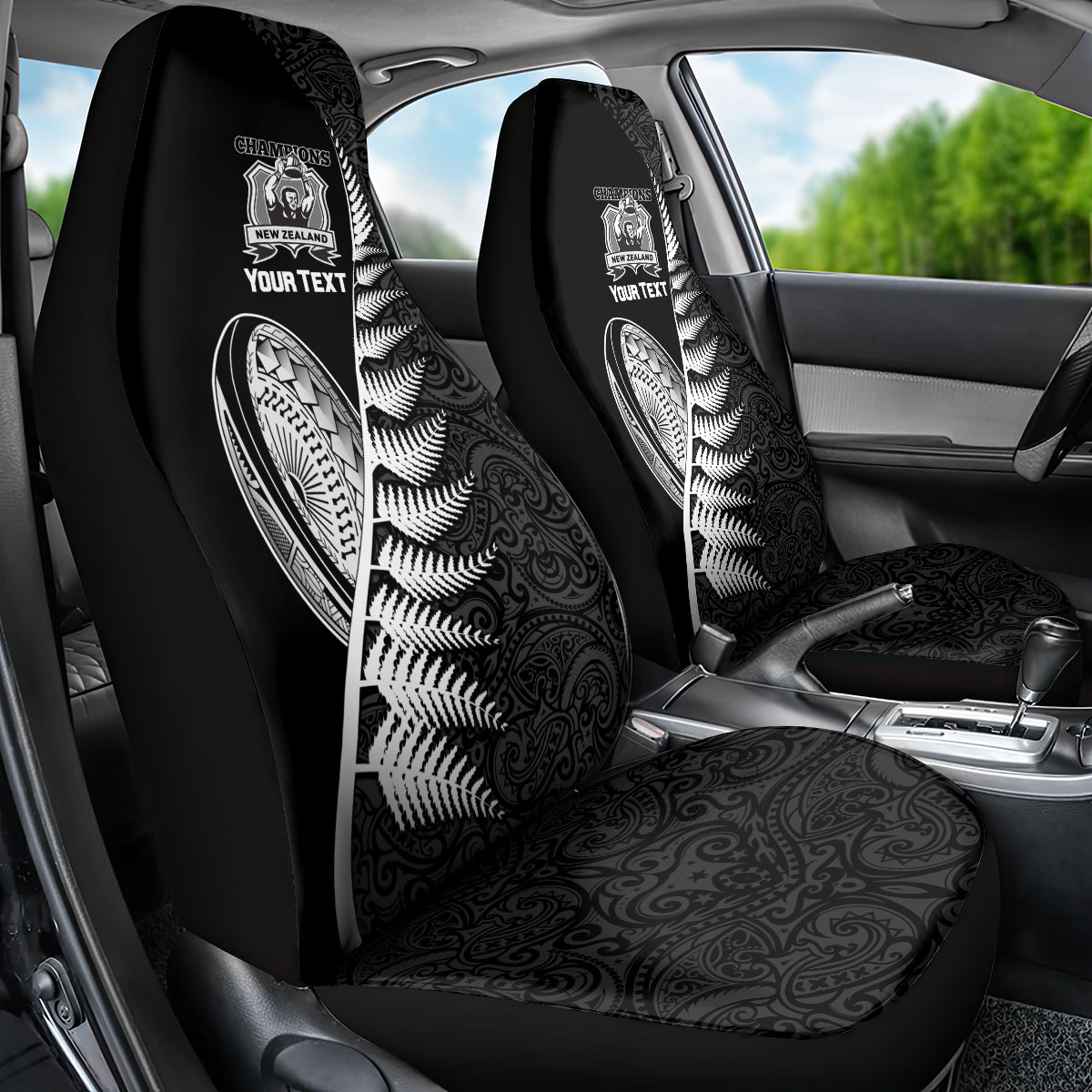 Custom New Zealand World Cup 2023 Car Seat Cover Aotearoa Champion Rugby with Silver Fern Maori Ethnic Pattern LT03 - Polynesian Pride