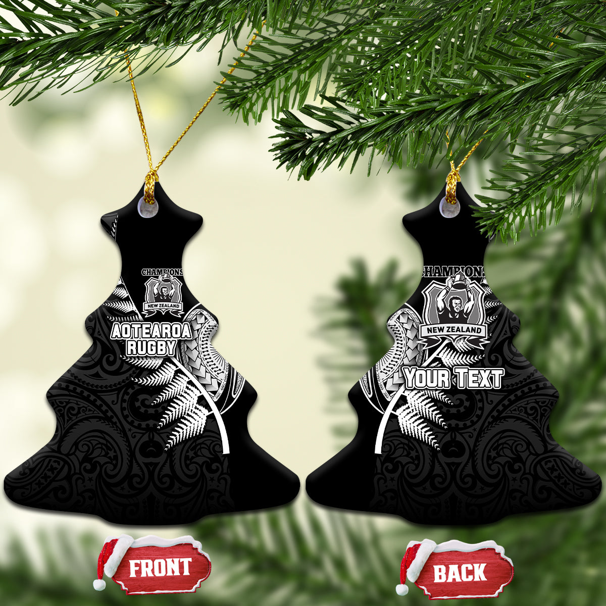 Custom New Zealand World Cup 2023 Ceramic Ornament Aotearoa Champion Rugby with Silver Fern Maori Ethnic Pattern LT03 - Polynesian Pride