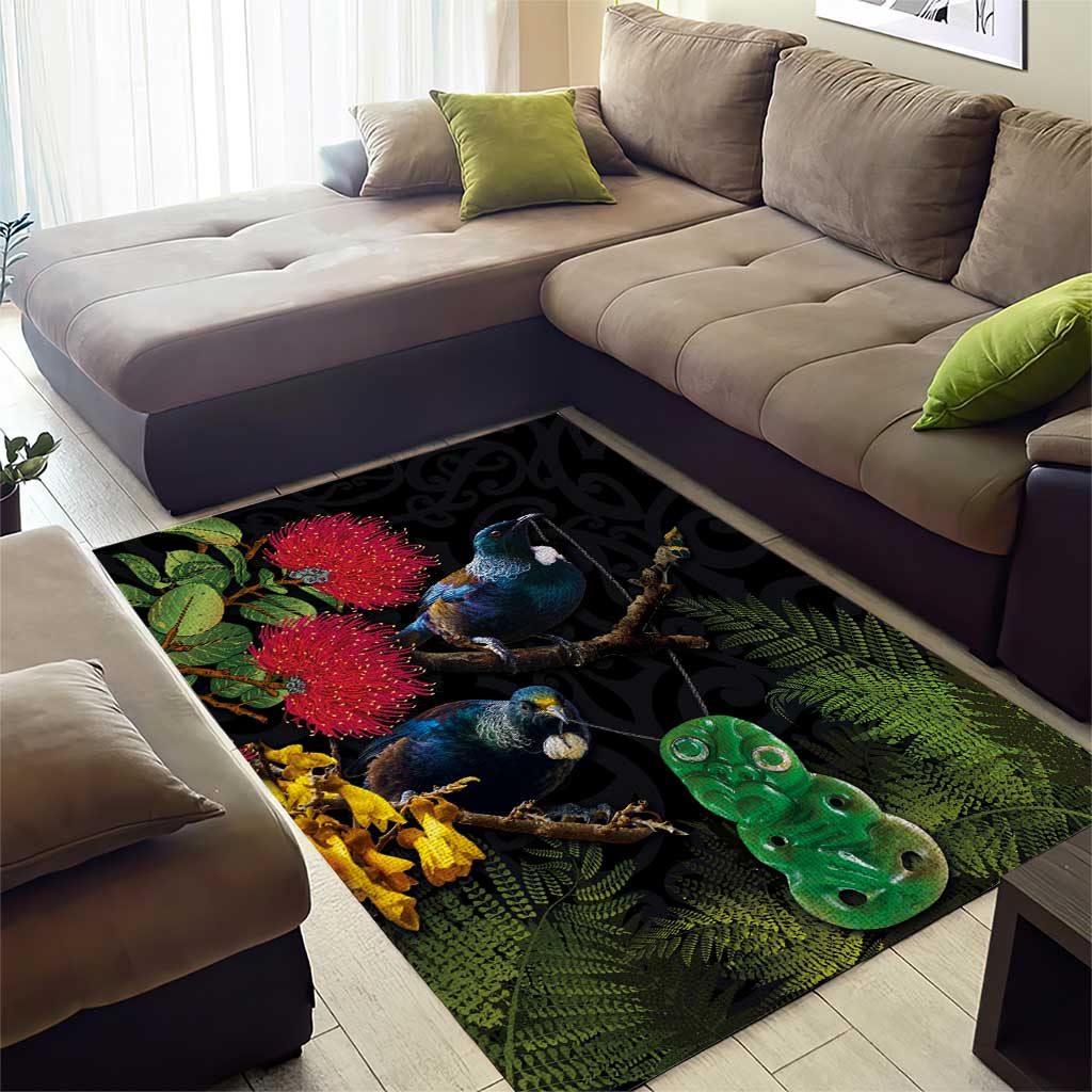 New Zealand Tui Area Rug Guardians of the Hei Tiki - Maori Art and Plants LT03 - Polynesian Pride