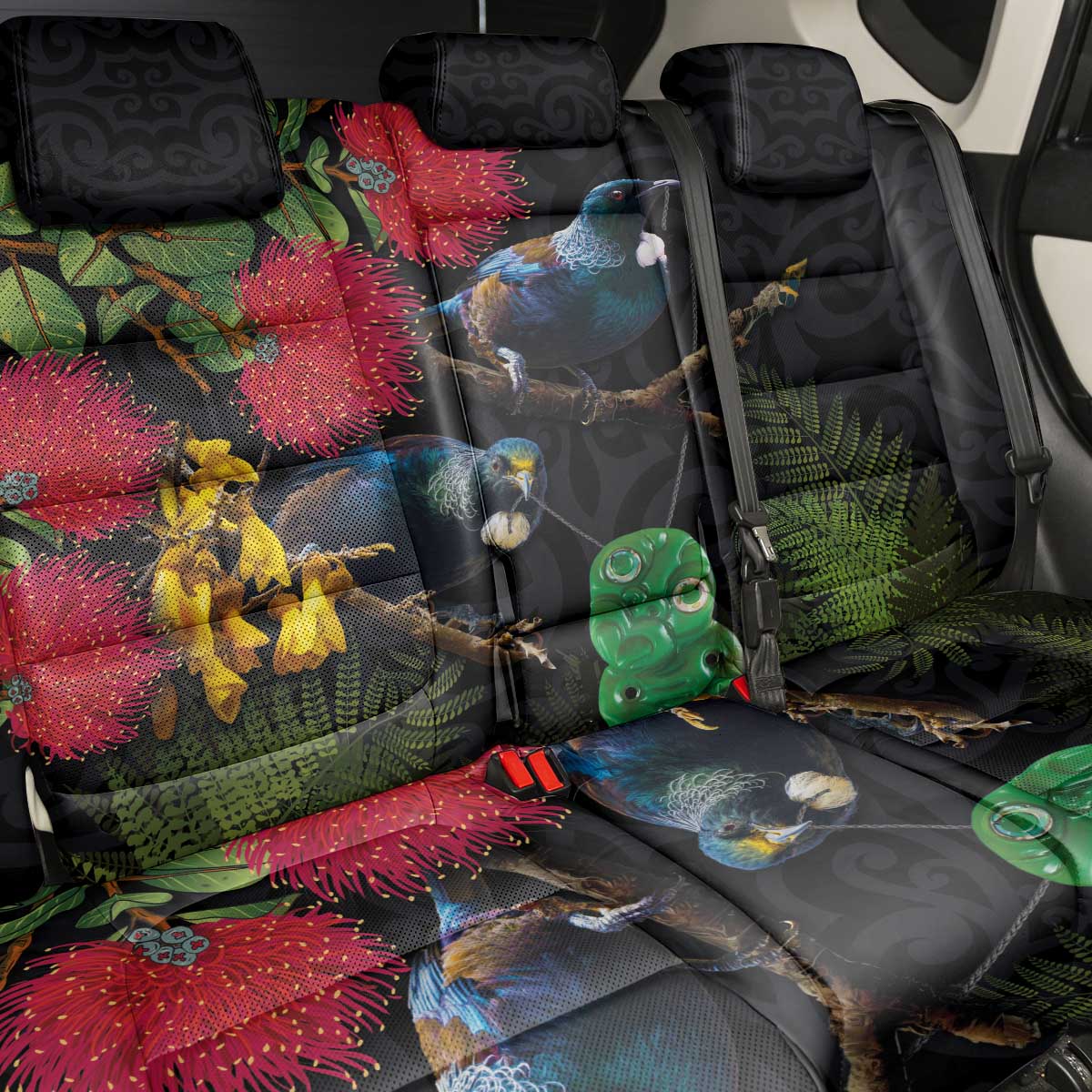 New Zealand Tui Back Car Seat Cover Guardians of the Hei Tiki - Maori Art and Plants LT03 - Polynesian Pride